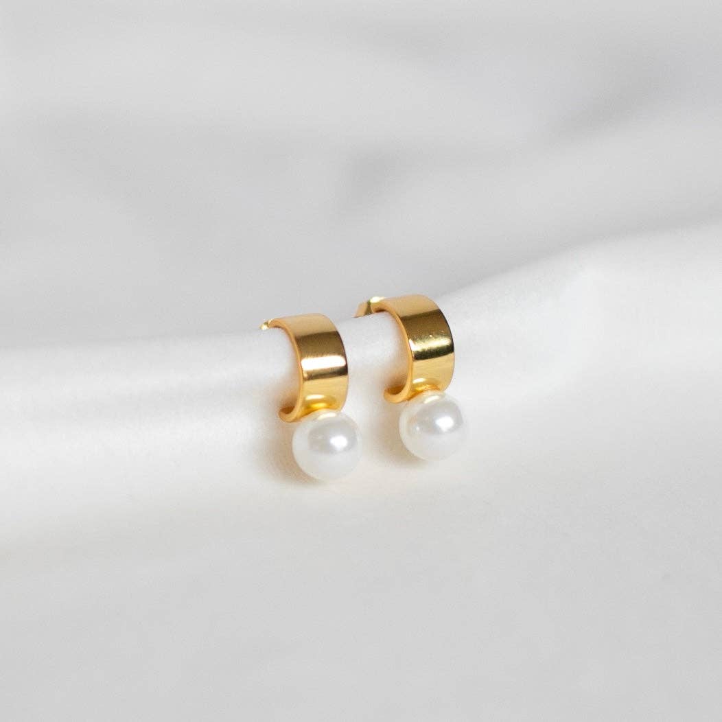 Petite Gold: Bold Pearl Huggies - Sterling Silver