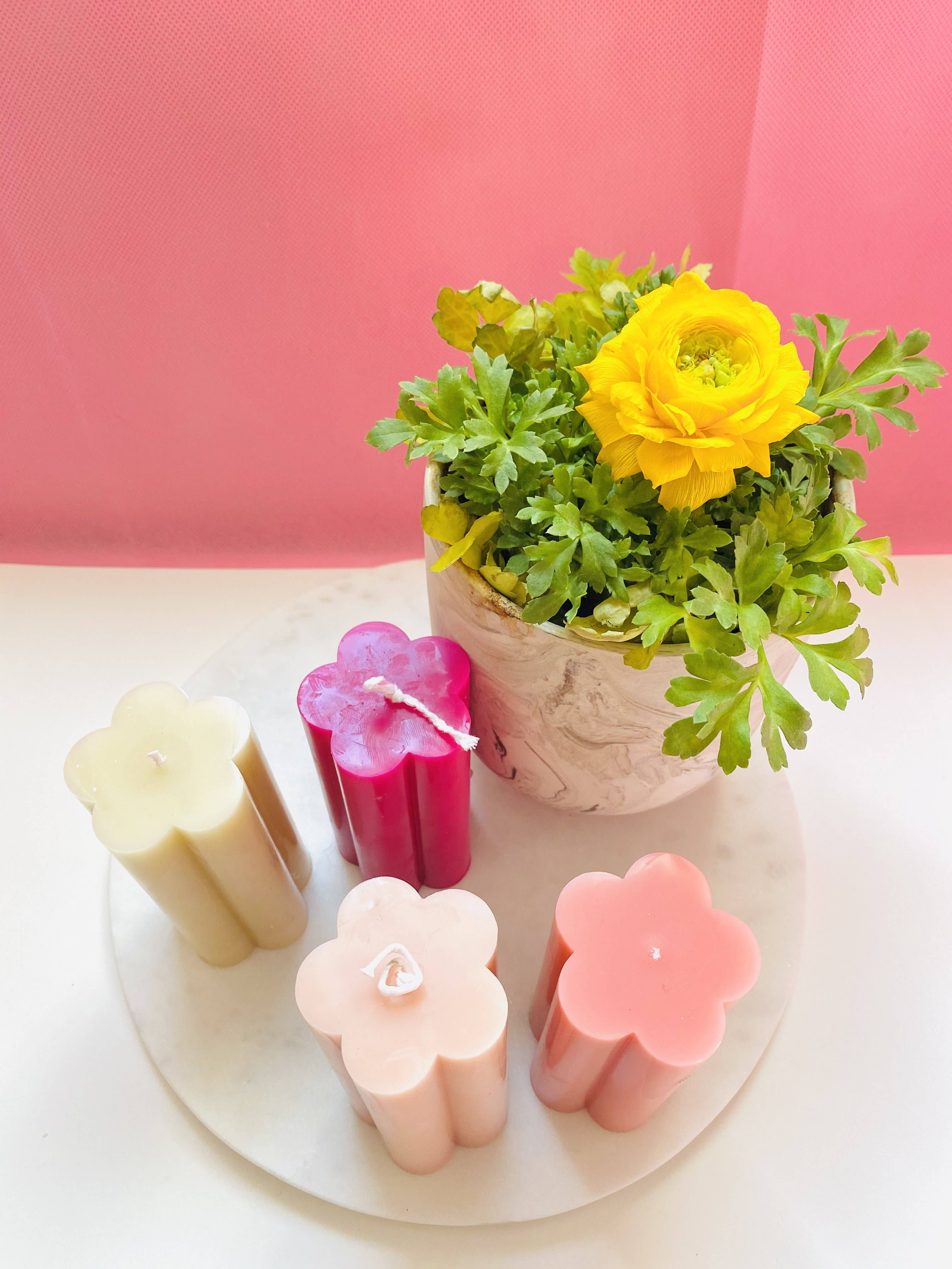 Maple + Love: Flower Pillar Beeswax Candle - White