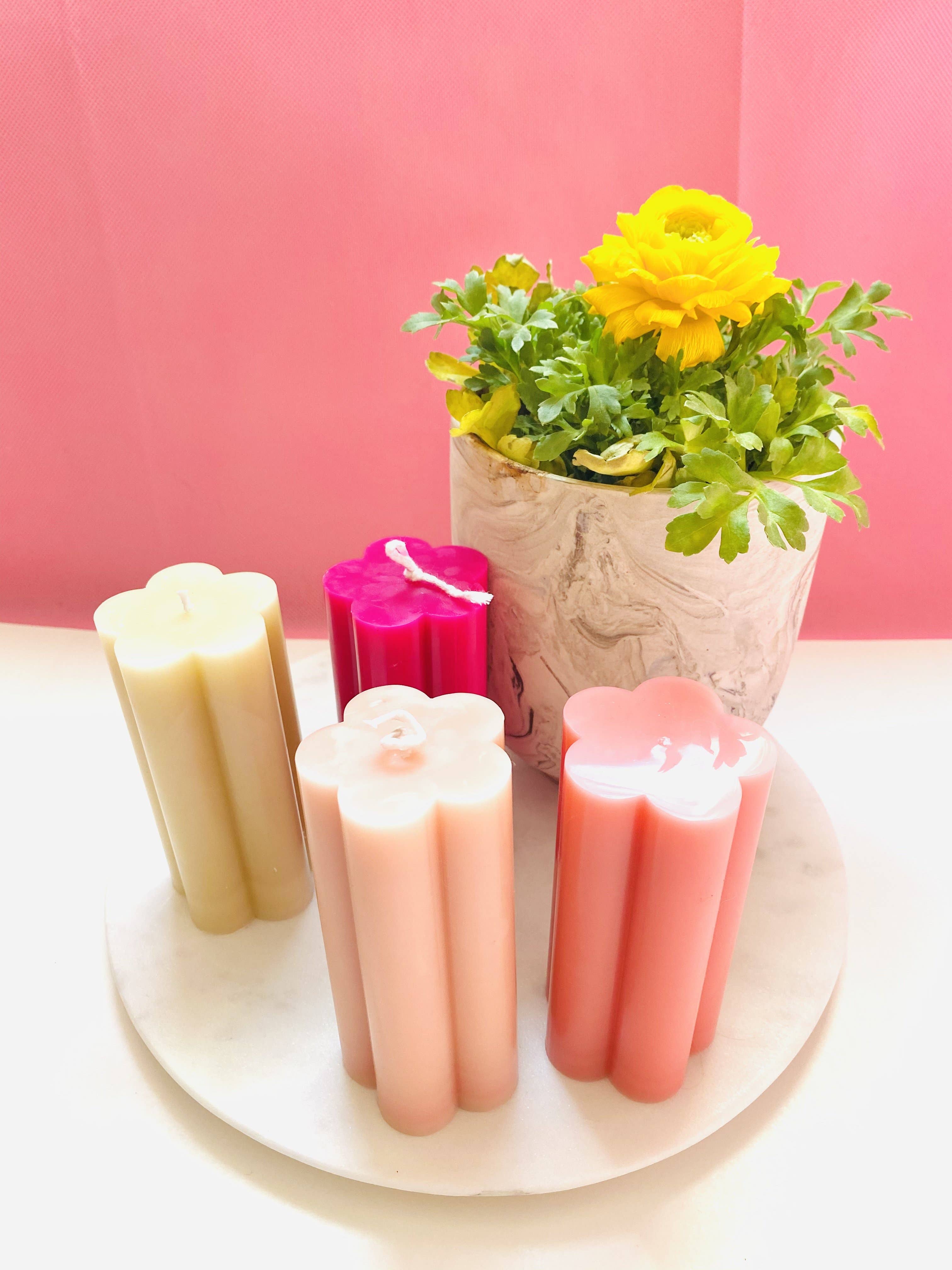 Maple + Love: Flower Pillar Beeswax Candle - Blush