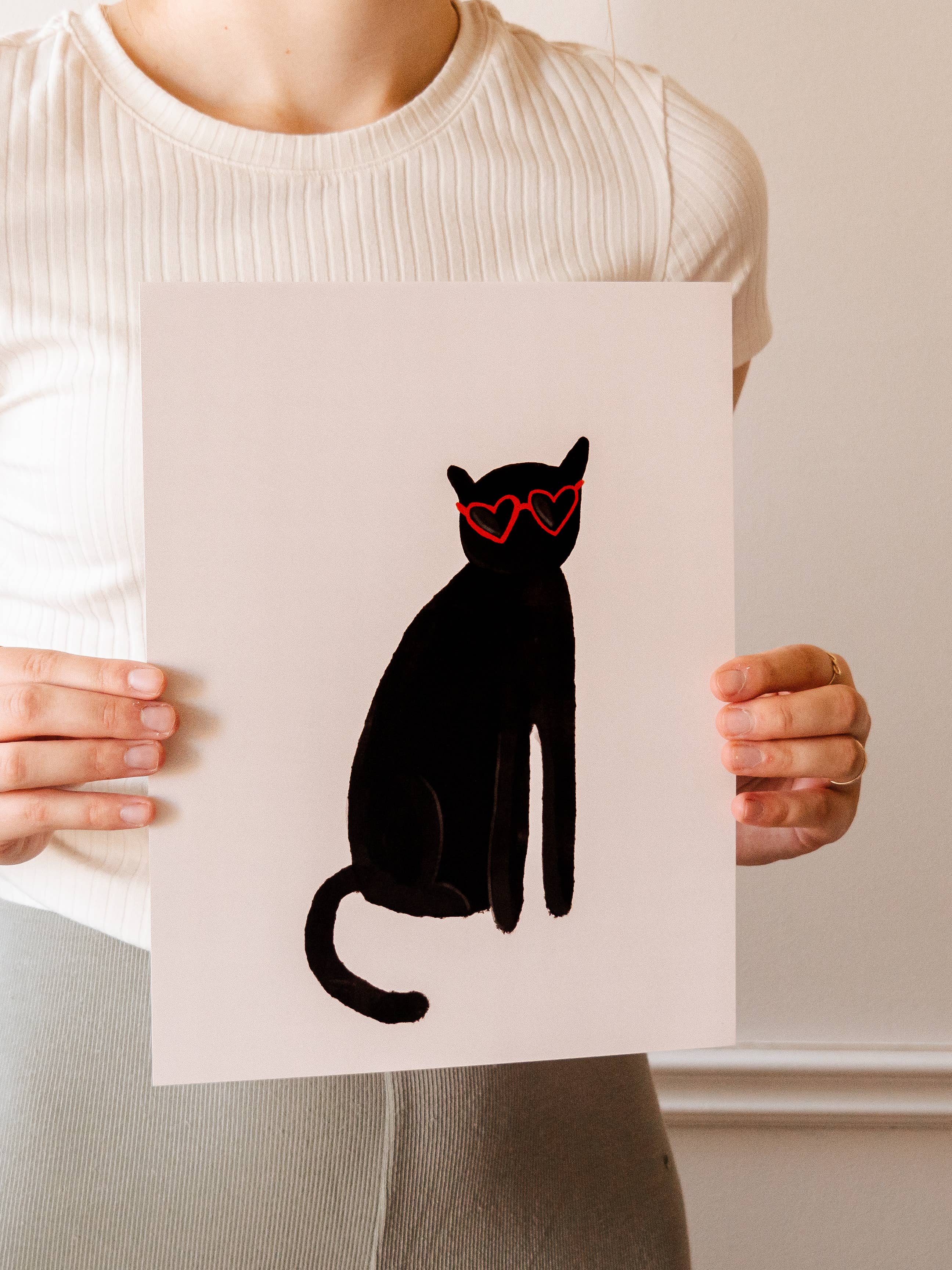 Mimi & August: Art Print - Heart Black Cat