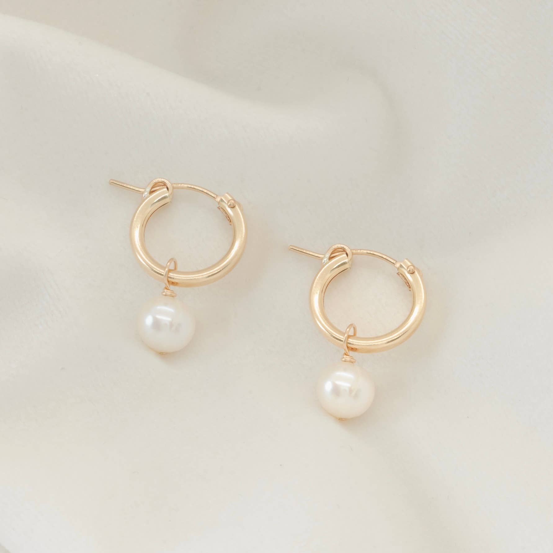 Petite Gold: Pearl Hoops