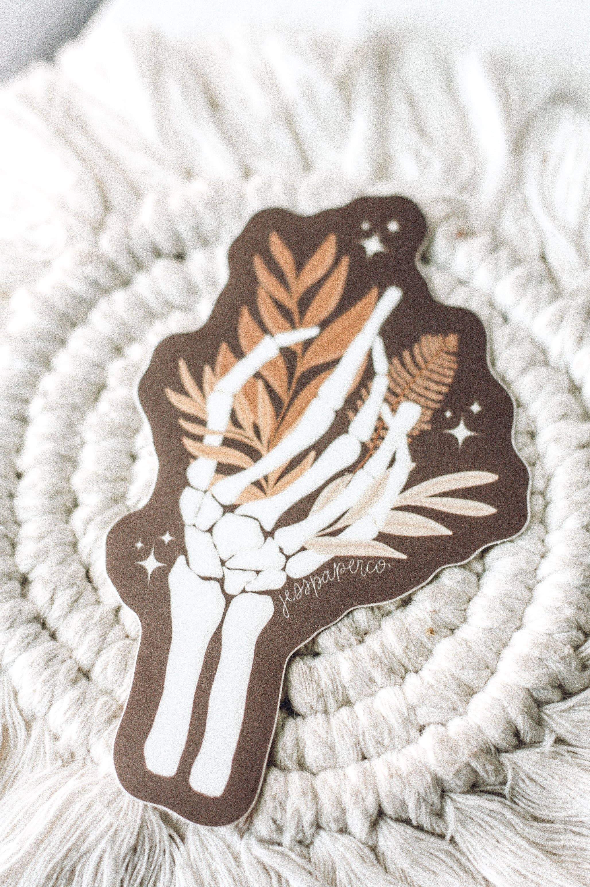 Jess's Paper Co:  Sticker - Floral Skeleton Hand Sticker