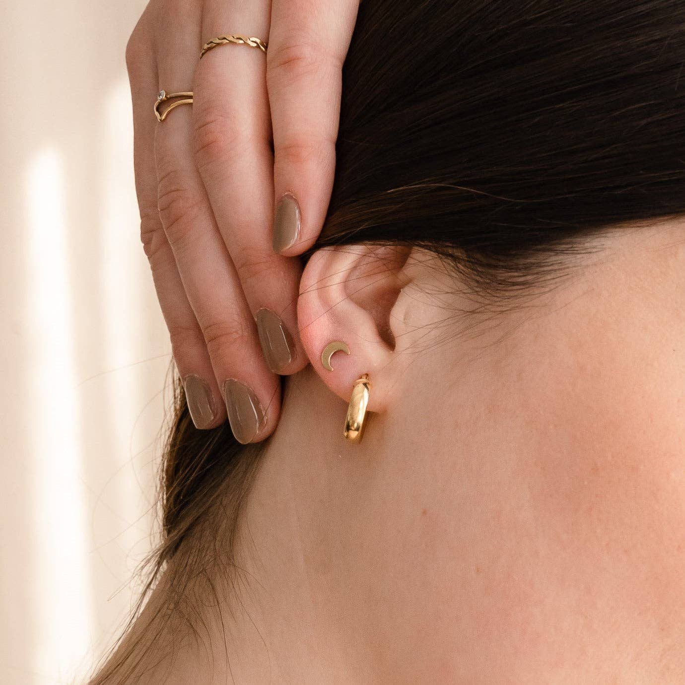 Petite Gold: Moon Studs: Gold Filled
