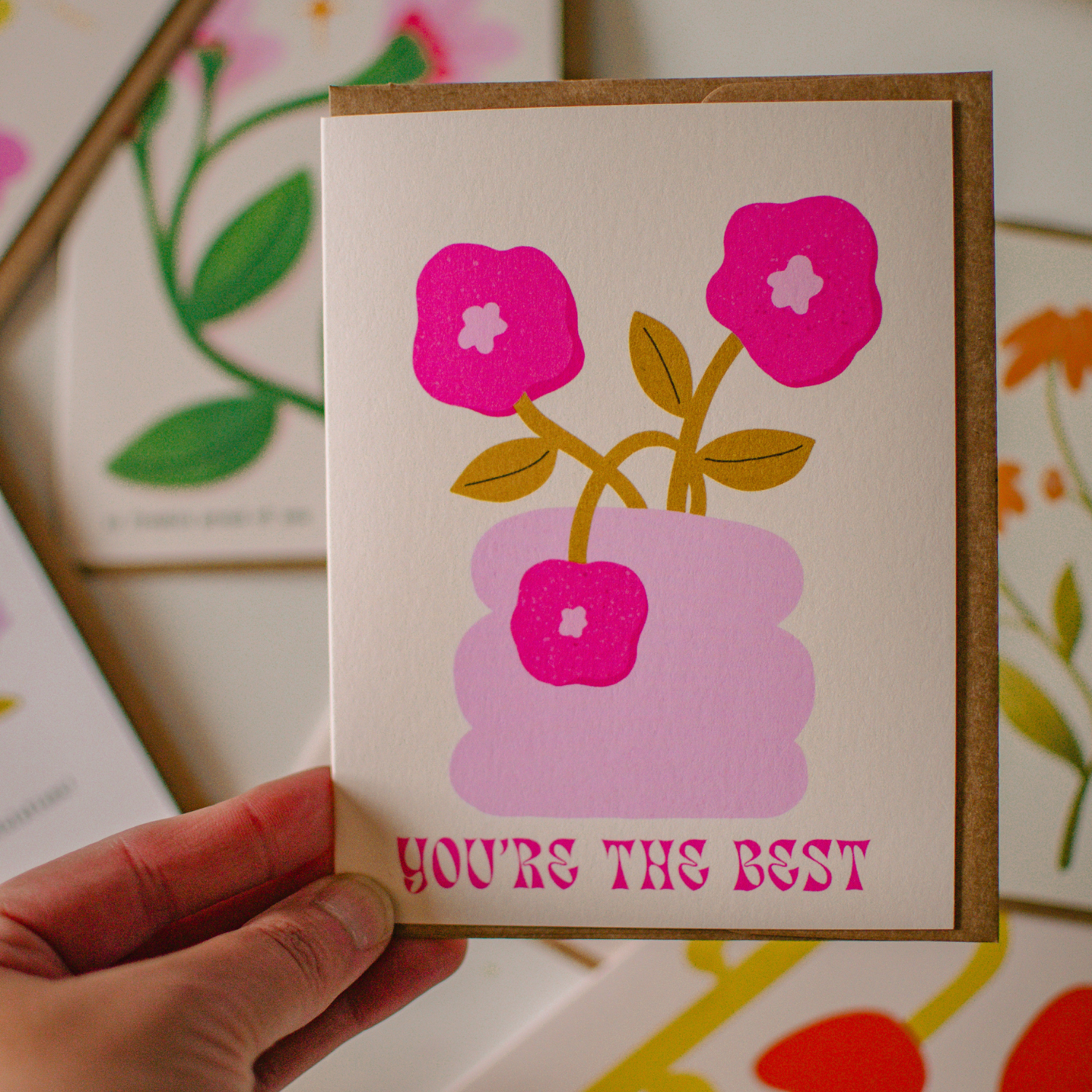 Retro Flower Vase Greeting Card