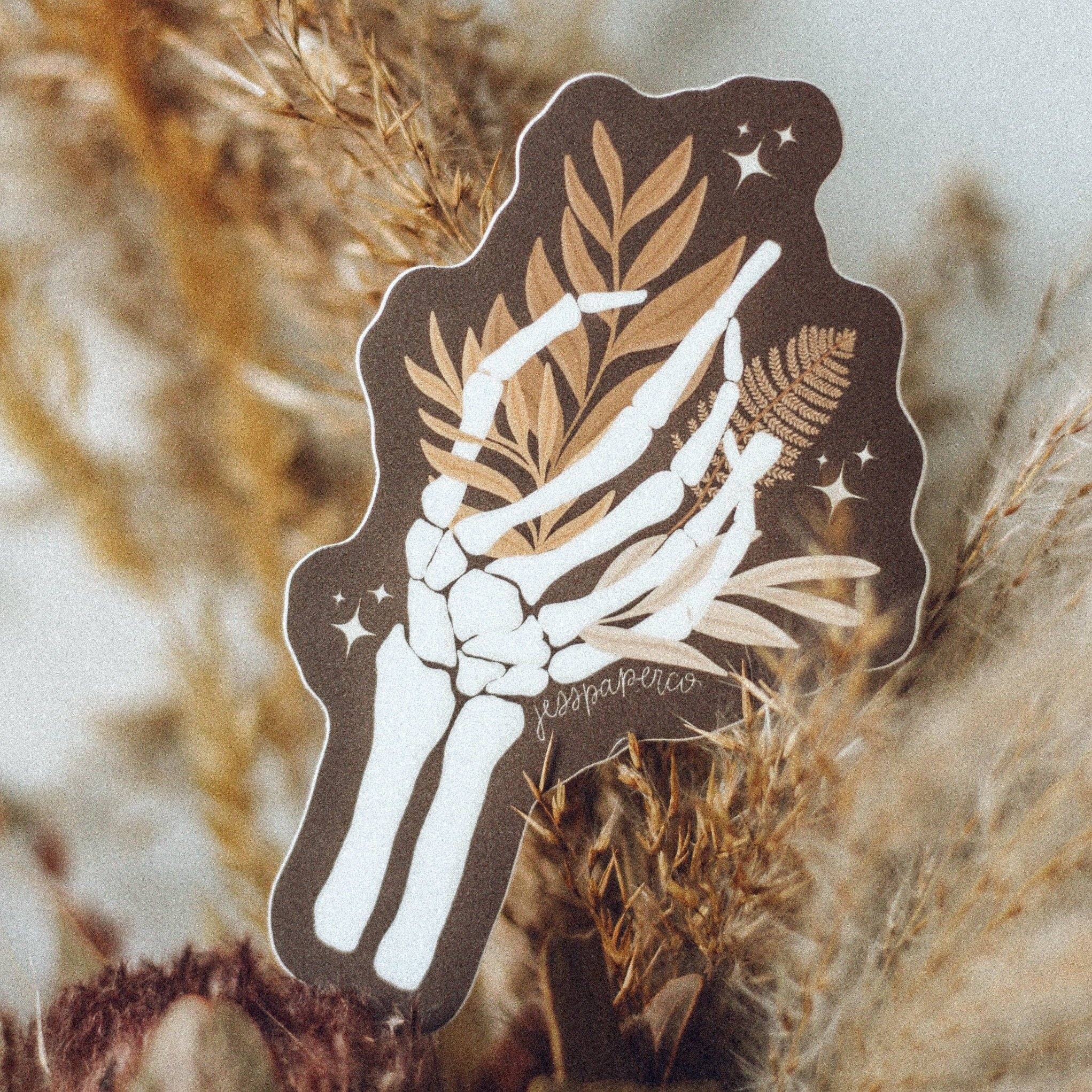 Jess's Paper Co:  Sticker - Floral Skeleton Hand Sticker