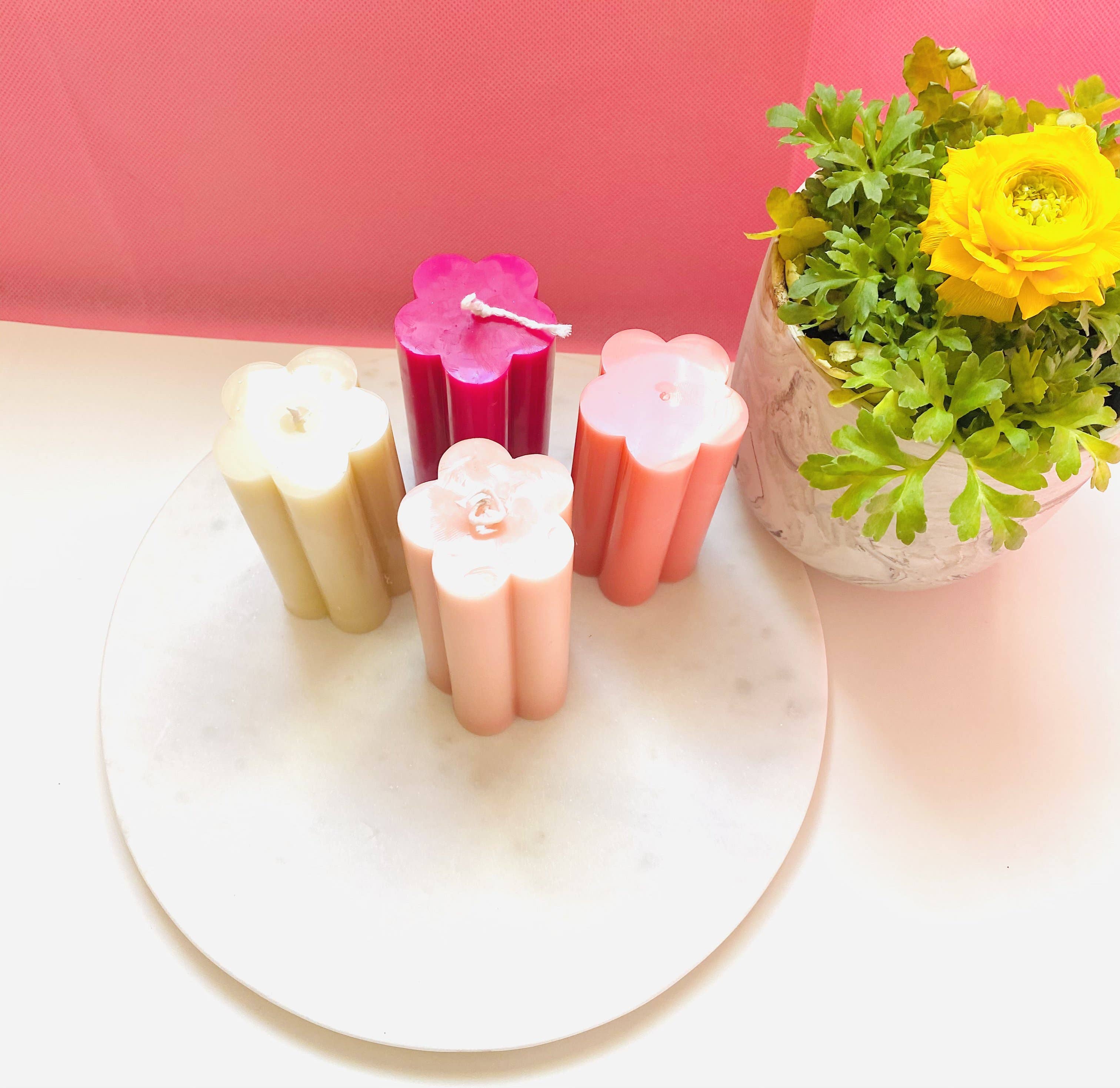 Maple + Love: Flower Pillar Beeswax Candle - Blush