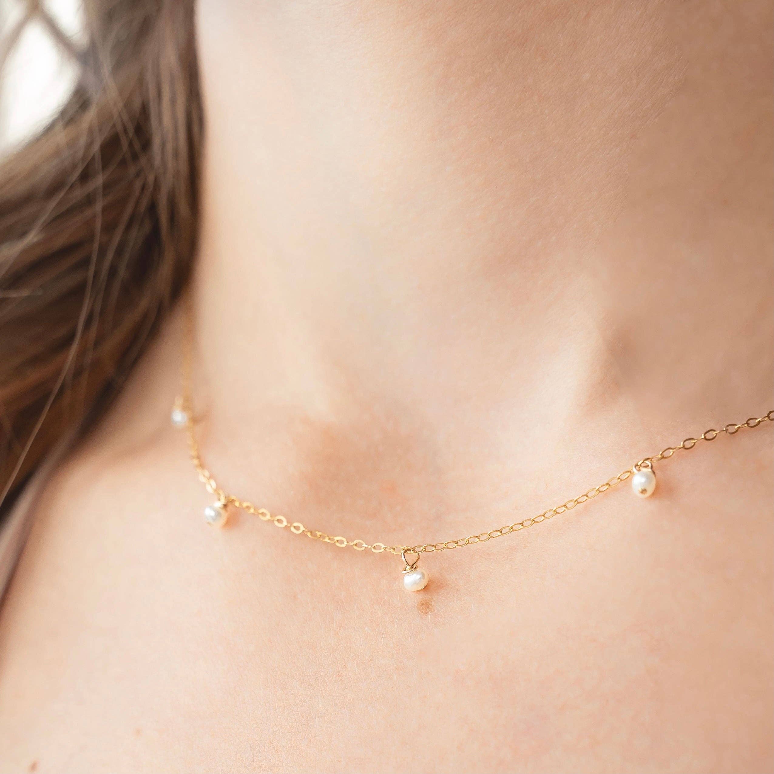 Petite Gold: Primrose Necklace: White (Natural Freshwater Pearls) / Gold Filled