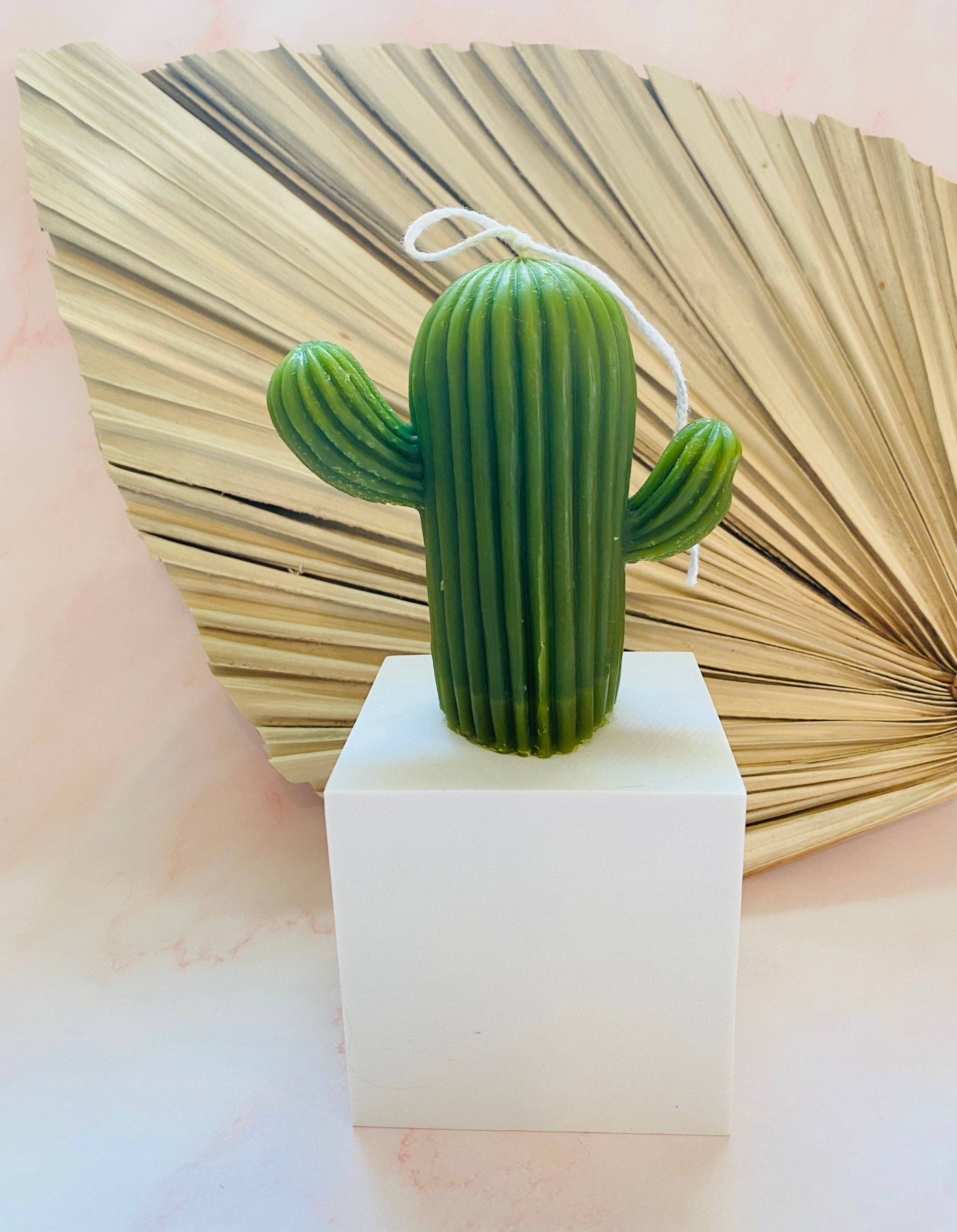 Maple + Love: Tall Cactus Beeswax Candle - Green