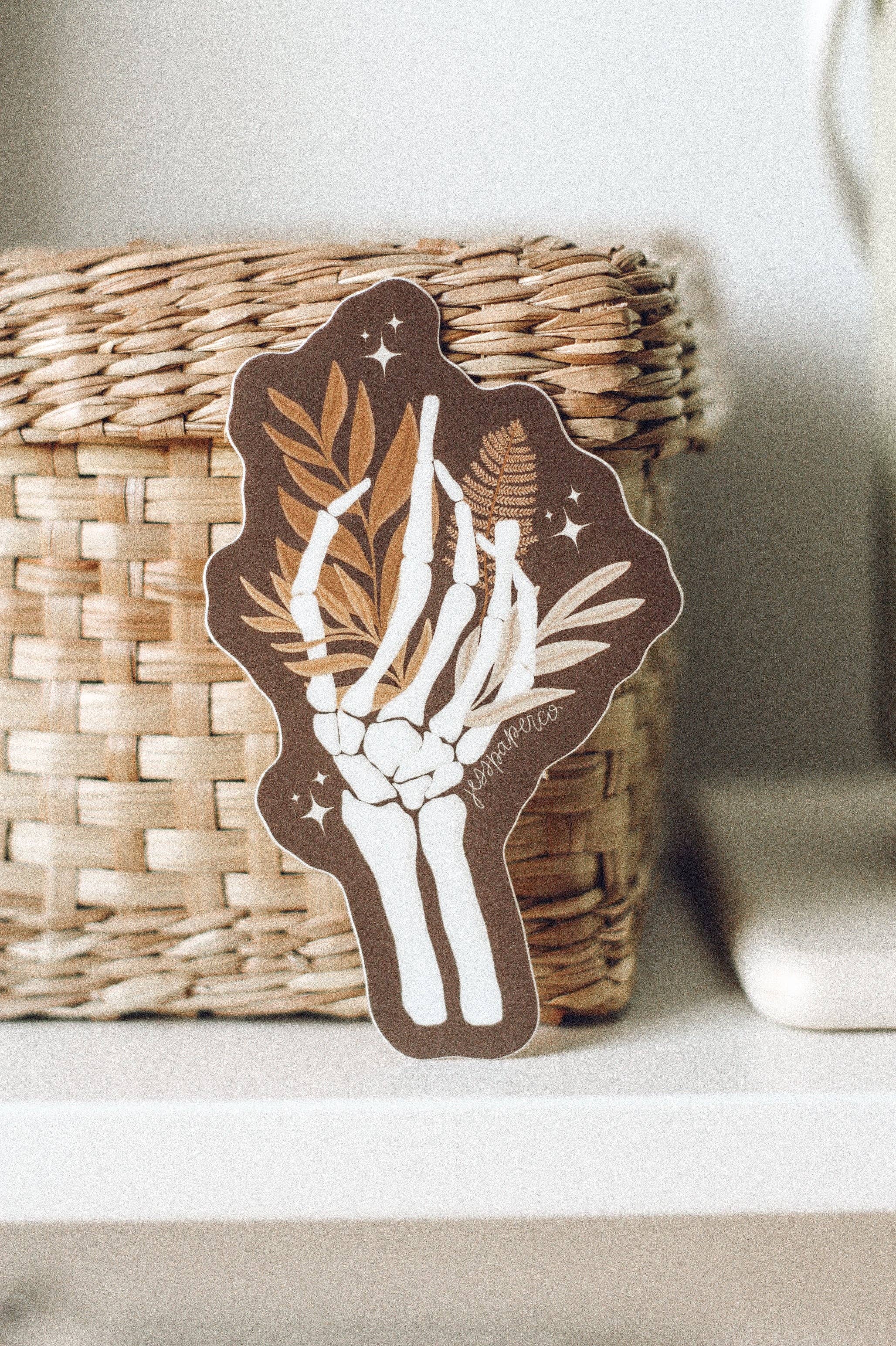 Jess's Paper Co:  Sticker - Floral Skeleton Hand Sticker