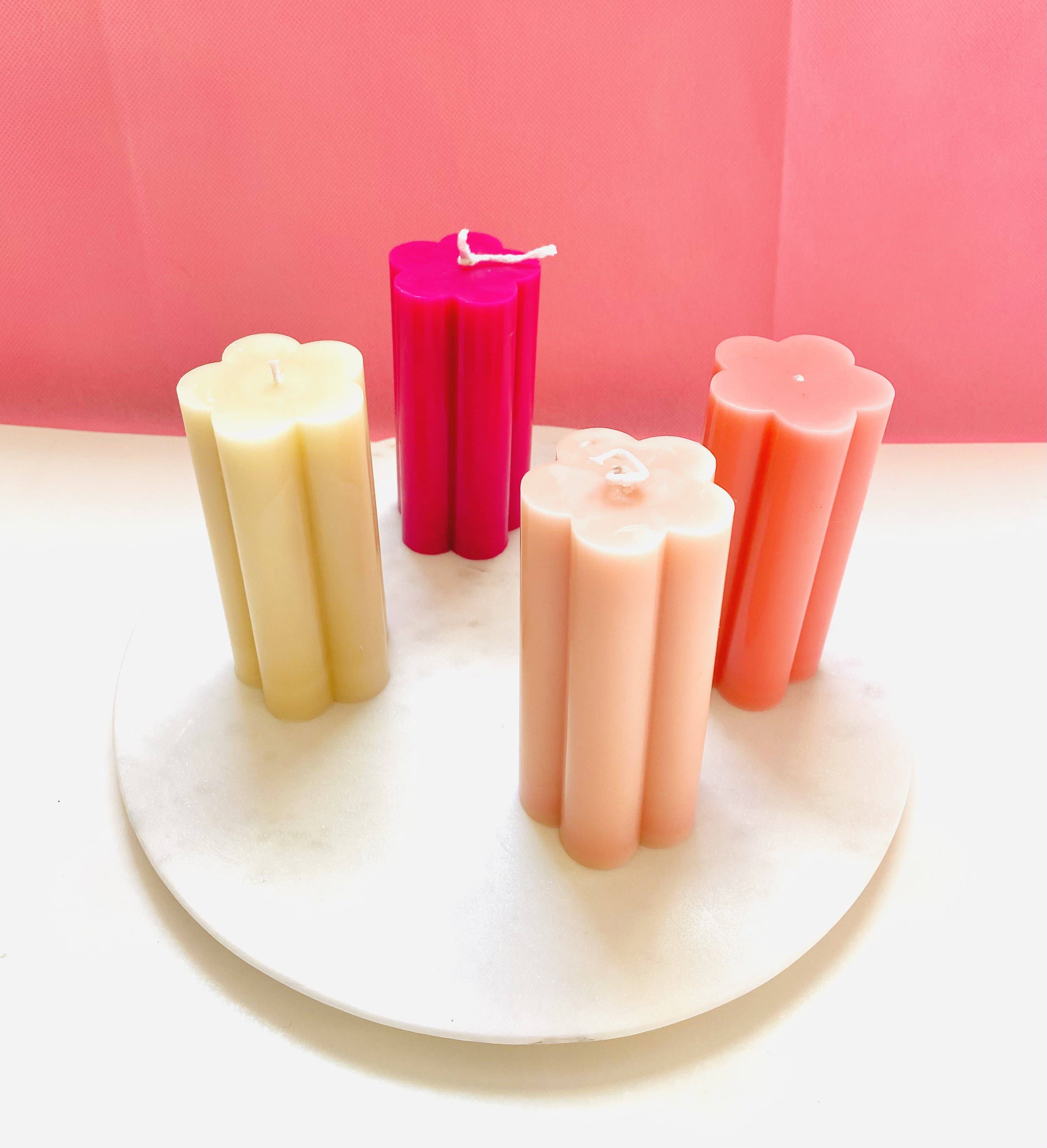 Maple + Love: Flower Pillar Beeswax Candle - White